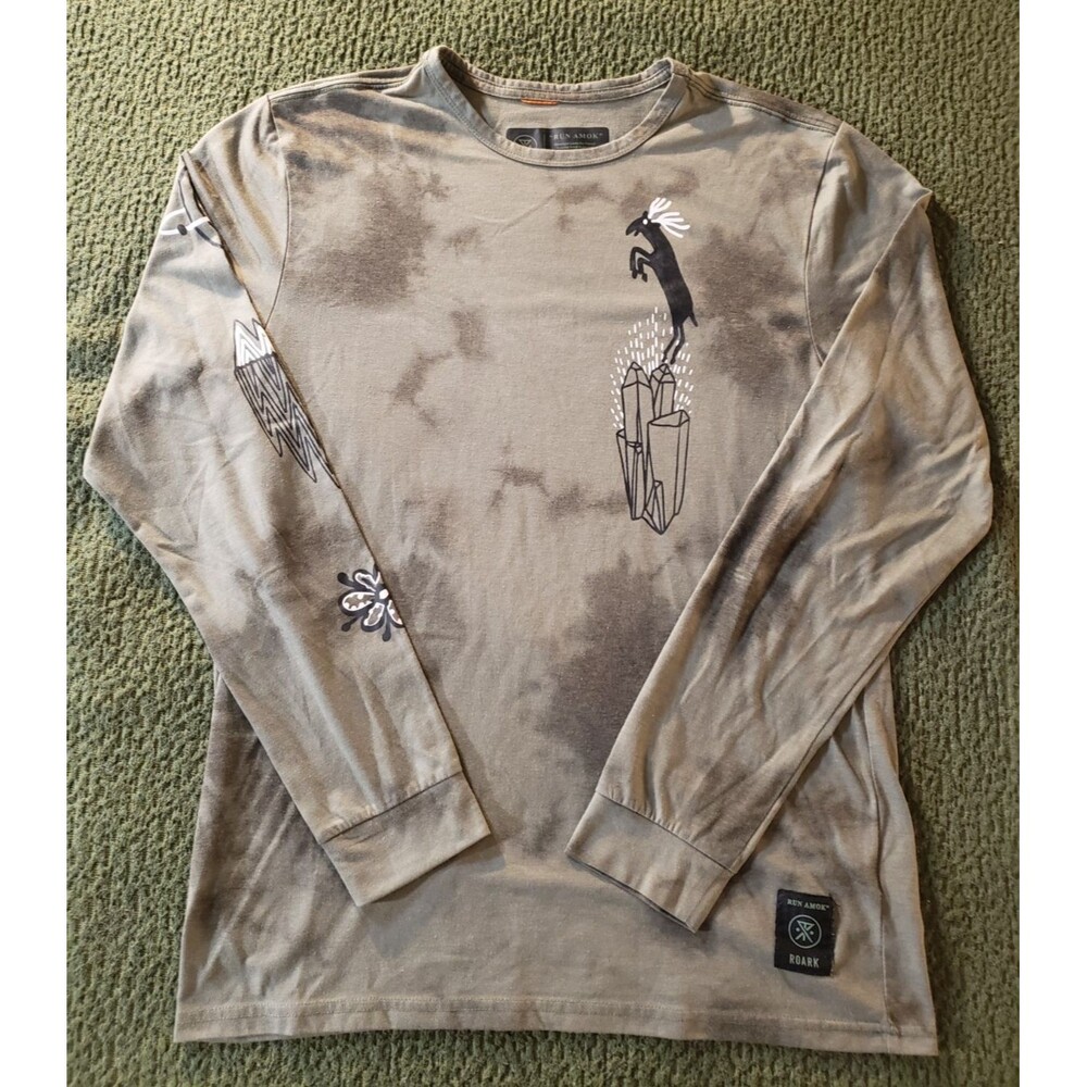 Roark Men's MEDIUM Green Tie Dye Run Amok Long Sleeve Outdoor Crew T Shirt